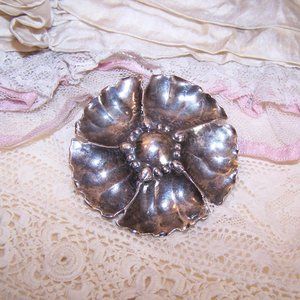 Designer Signed E.F. 900 Silver Pin Brooch - Round Flower Floral